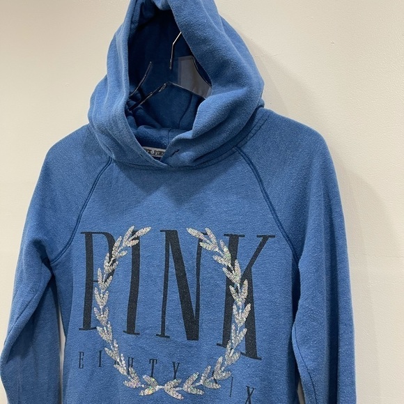 Pink VS Blue Sequin Eighty Six Hoodie Sweatshirt Spell Out Logo - Picture 2 of 5
